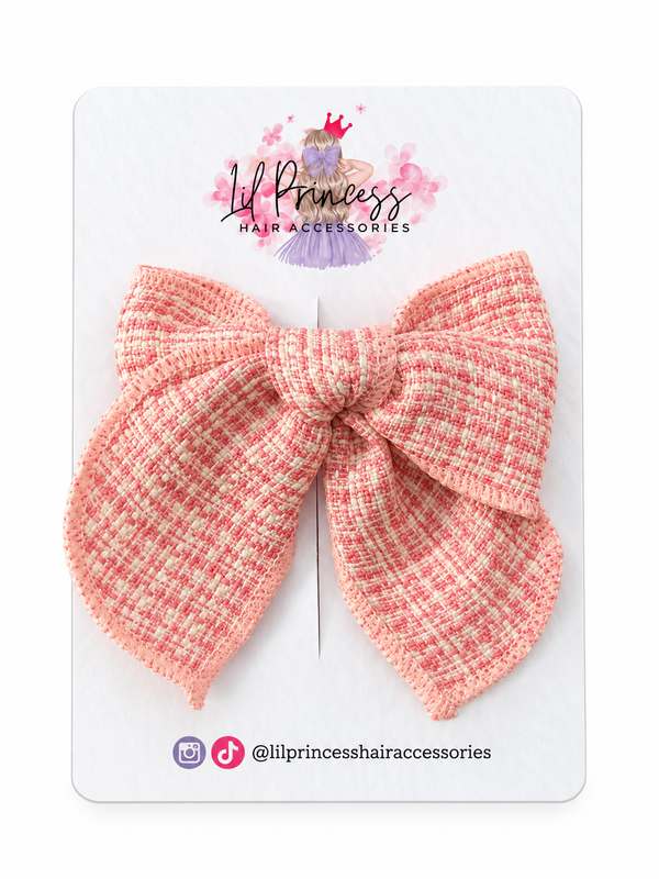 Coral Pink Textured Hair Bow Clip