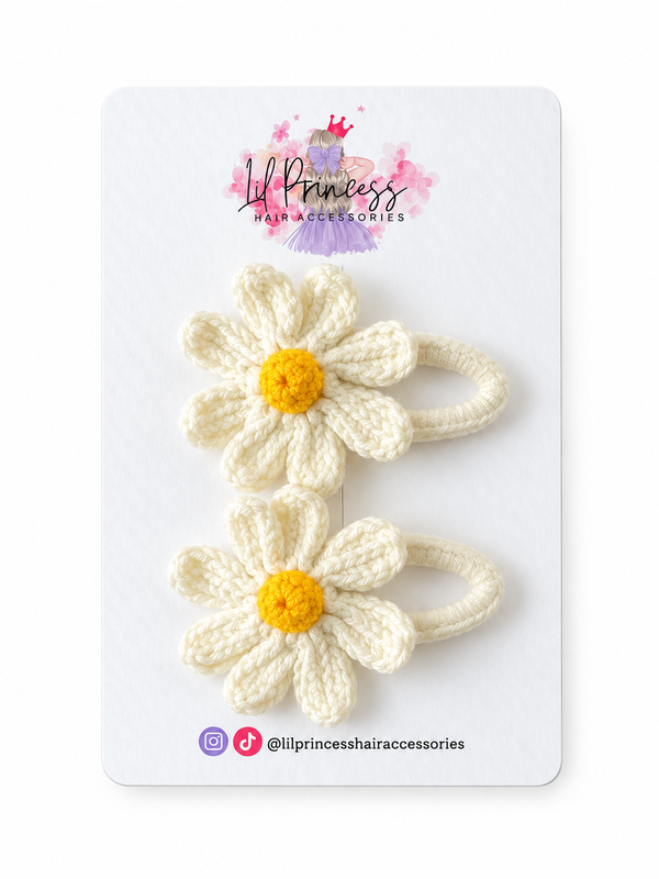 Cream Daisy Crochet Hair Clips shown together