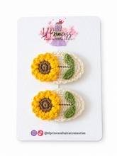 Cream Crochet Sunflower Hair Clips shown together