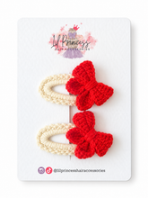 Red Butterfly Crochet Hair Clips shown together