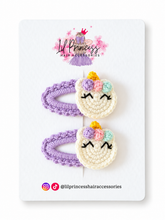Purple Crochet Unicorn Hair Clips shown together