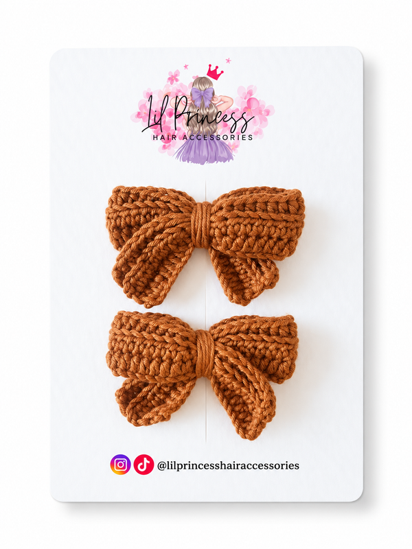 Caramel Brown Crochet Hair Bow shown together