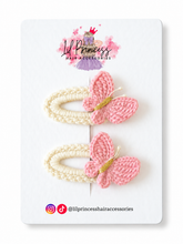 Pink Butterfly Crochet Hair Clips shown together