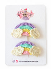 Pastel Rainbow Crochet Hair Clips shown together