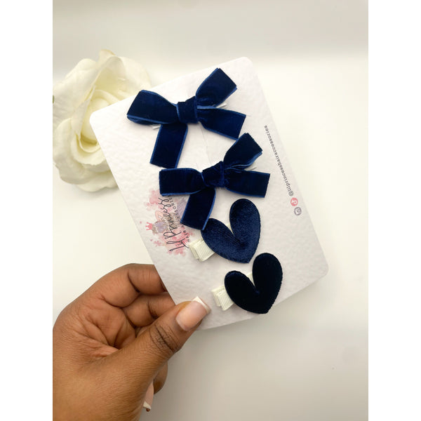 Midnight velvet bow set