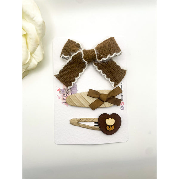 Cocoa Bow and Clip Set